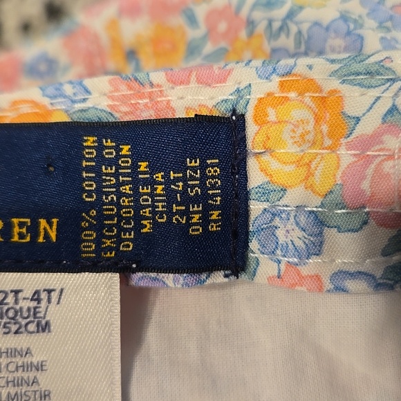 POLO RALPH LAUREN GIRL'S FLORAL ADJUSTABLE BASEBALL HAT. SIZE 2T-4T. - Picture 4 of 7